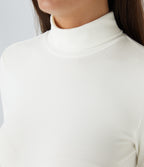 Ribbed Knit High Neck Long Sleeve Button Work Bodysuit — White — view 5