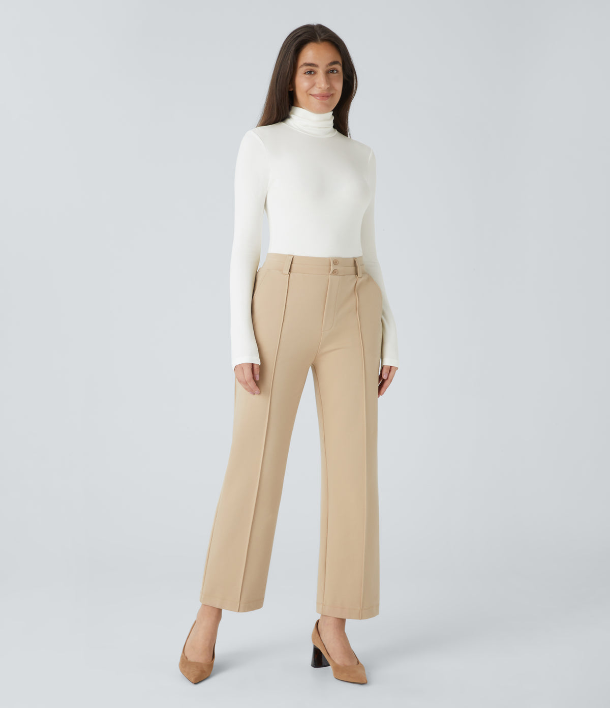 Ribbed Knit High Neck Long Sleeve Button Work Bodysuit — White — view 6