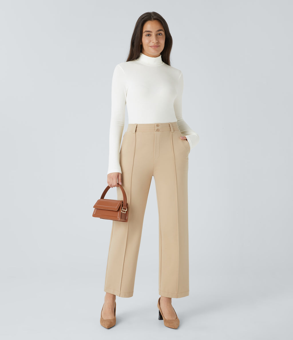 Ribbed Knit High Neck Long Sleeve Button Work Bodysuit — White — view 7