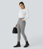 High Waisted Pockets Skinny Cargo Work Trousers — Silent Storm — view 7