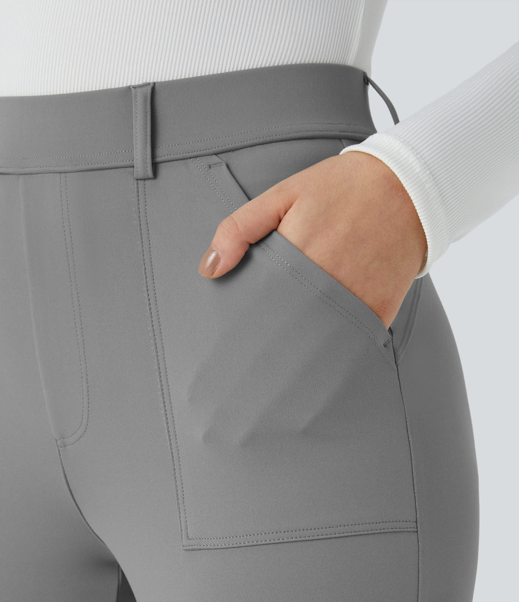 High Waisted Pockets Skinny Cargo Work Trousers — Silent Storm — view 4