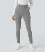 High Waisted Pockets Skinny Cargo Work Trousers — Silent Storm — view 6