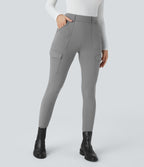High Waisted Pockets Skinny Cargo Work Trousers — Silent Storm — view 3