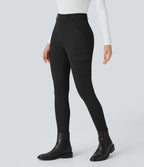 High Waisted Pockets Skinny Cargo Work Trousers — Black — view 8