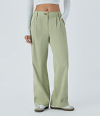Mid Rise Button Zipper Side Pocket Straight Leg Casual Trousers — Lint — view 1
