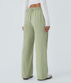 Mid Rise Button Zipper Side Pocket Straight Leg Casual Trousers — Lint — view 2