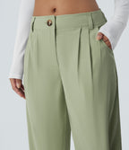 Mid Rise Button Zipper Side Pocket Straight Leg Casual Trousers — Lint — view 4