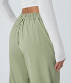 Mid Rise Button Zipper Side Pocket Straight Leg Casual Trousers — Lint — view 5