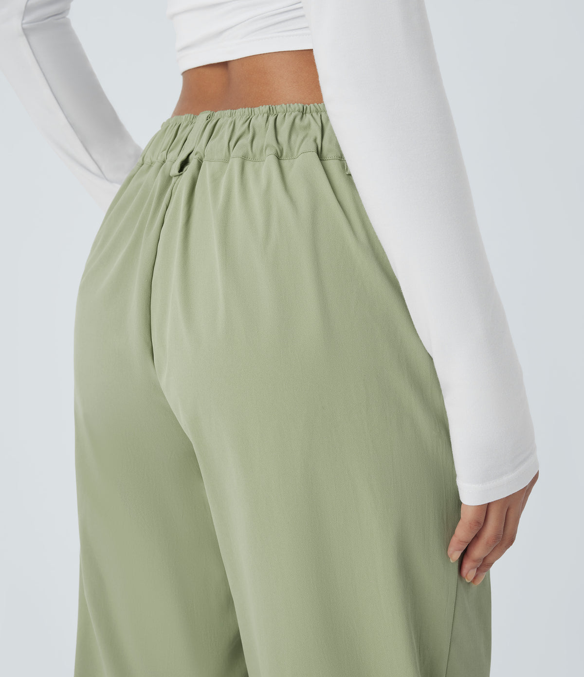 Mid Rise Button Zipper Side Pocket Straight Leg Casual Trousers — Lint — view 5