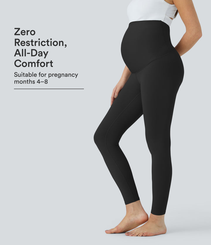 Super High Waisted Maternity Yoga 7/8 Leggings — Black — view 1