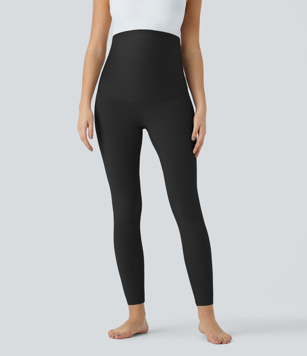 Super High Waisted Maternity Yoga 7/8 Leggings — Black — view 3