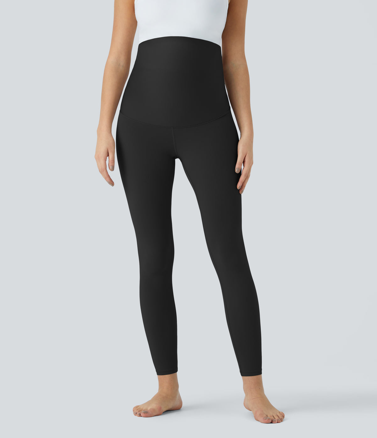 Super High Waisted Maternity Yoga 7/8 Leggings — Black — view 3
