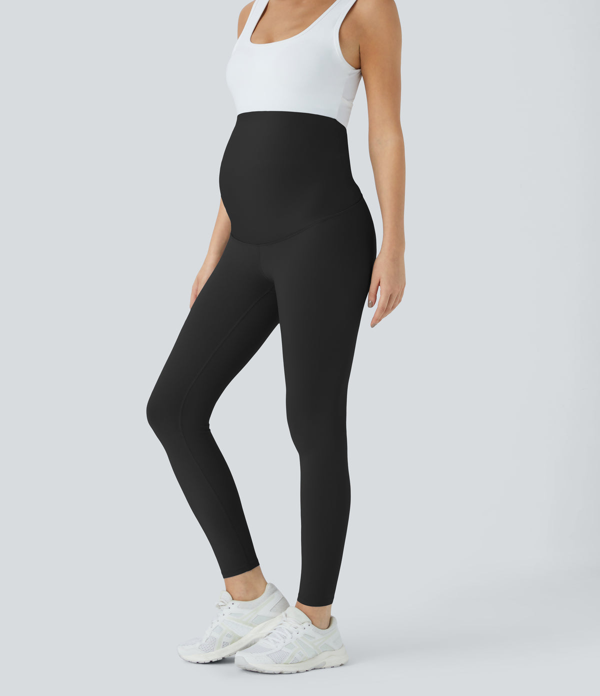 Super High Waisted Maternity Yoga 7/8 Leggings — Black — view 5