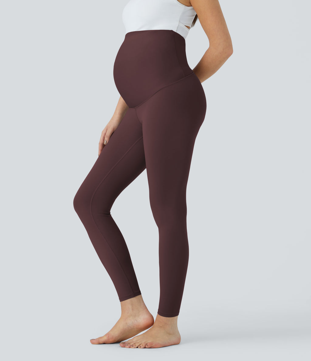 Super High Waisted Maternity Yoga 7/8 Leggings — Red Mahogany — view 6