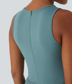 Zipper Sleeveless Pocket Contrast Quick Dry Jumpsuit — Stone Blue — view 4