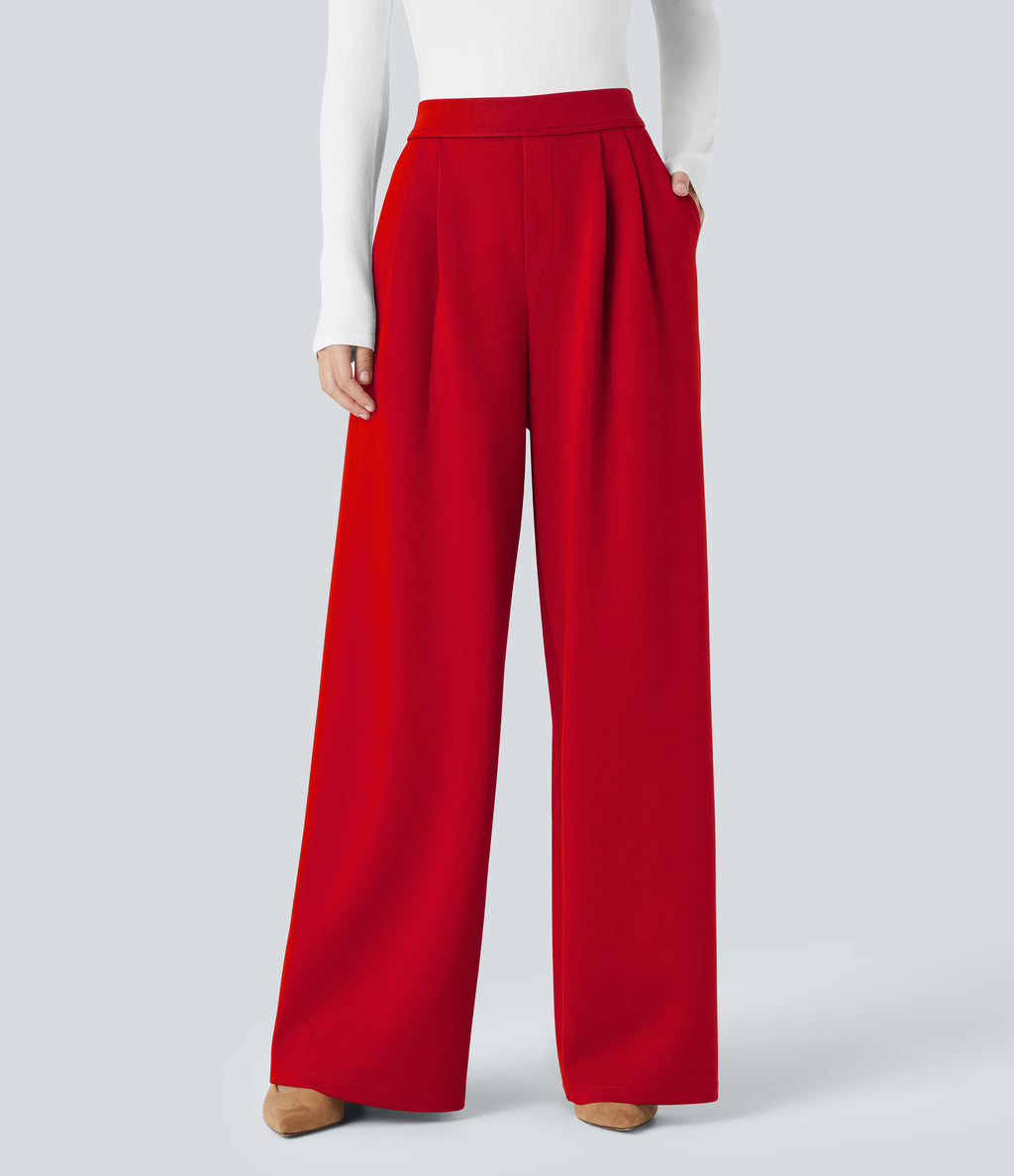 High Waisted Pocket Wide Leg Work Trousers — Vermillion — view 6
