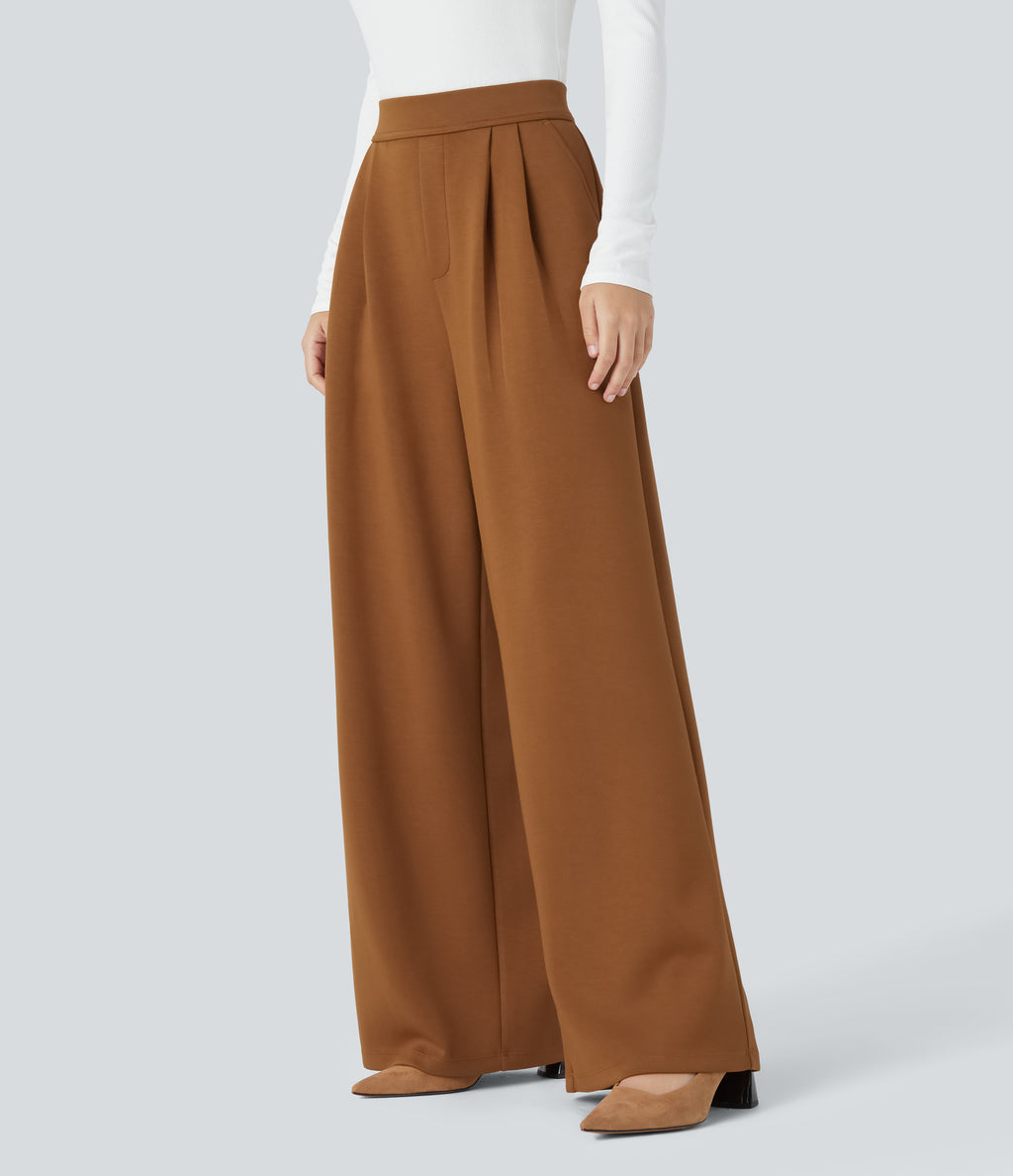 High Waisted Pocket Wide Leg Work Trousers — Glazed Ginger — view 3