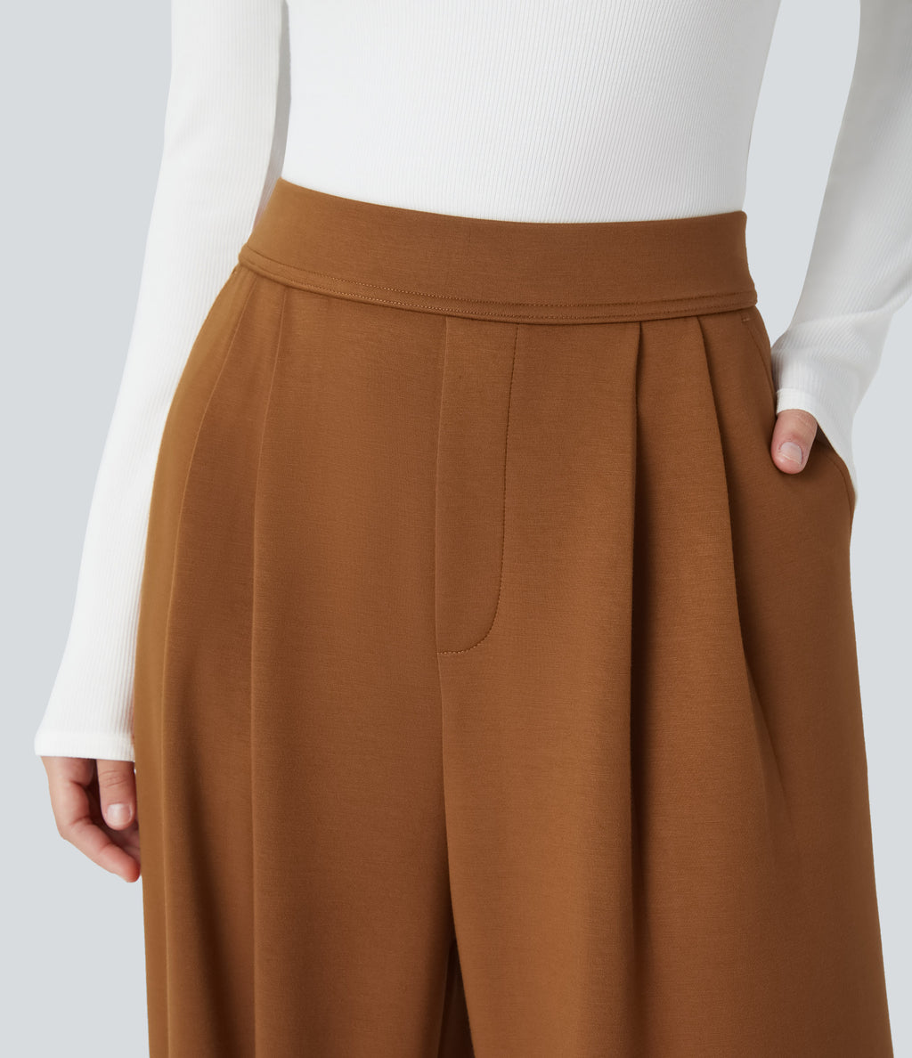 High Waisted Pocket Wide Leg Work Trousers — Glazed Ginger — view 4