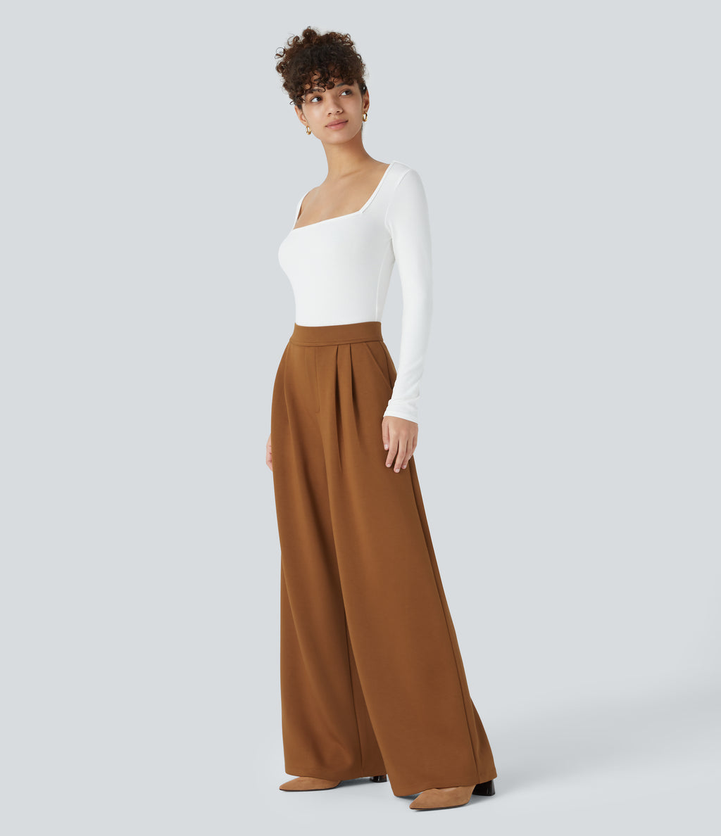 High Waisted Pocket Wide Leg Work Trousers — Glazed Ginger — view 5
