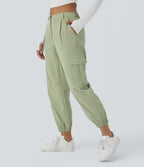Mid Rise Button Zipper Multiple Pockets Casual Cargo Joggers — Lint — view 3