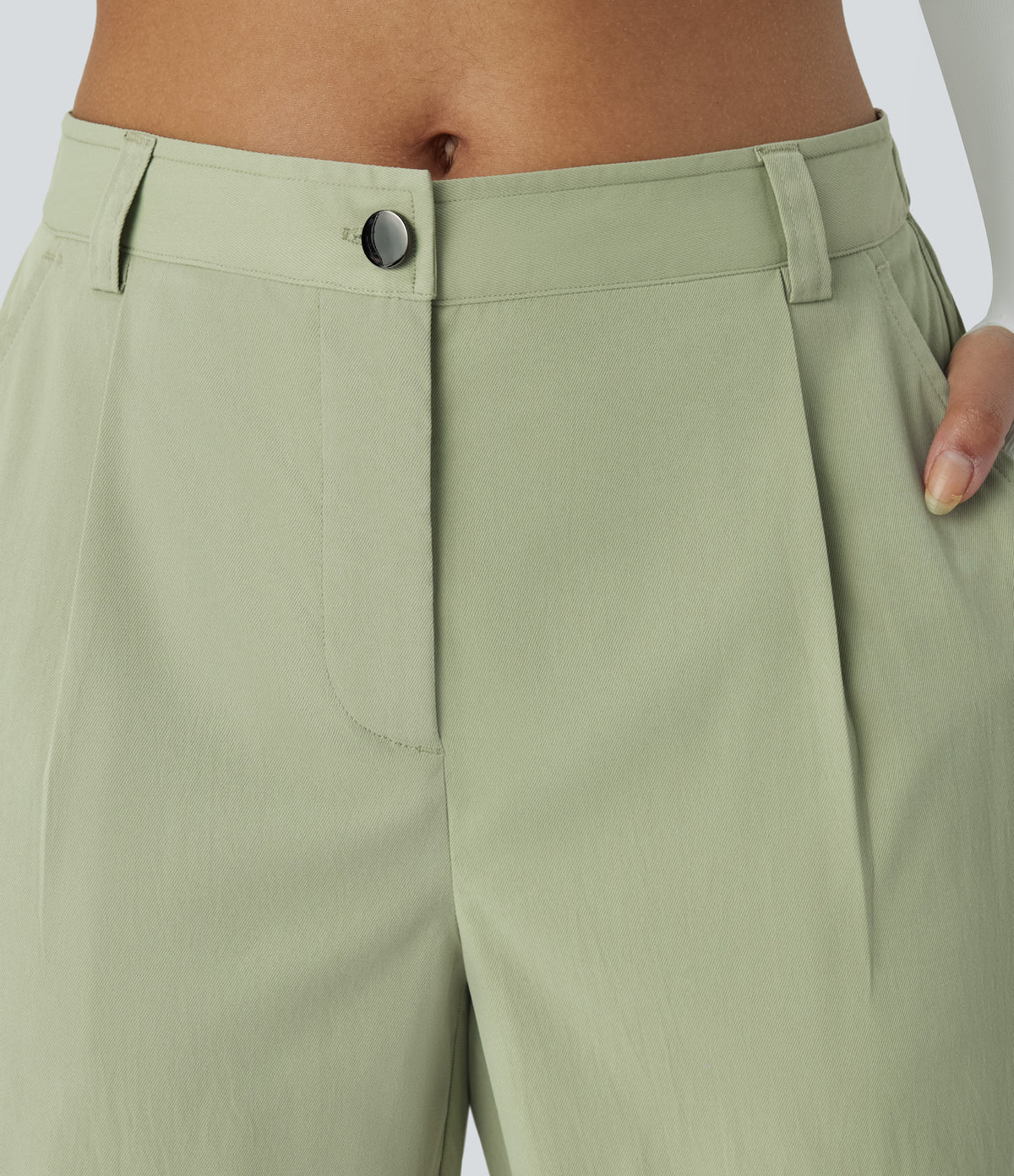 Mid Rise Button Zipper Multiple Pockets Casual Cargo Joggers — Lint — view 4