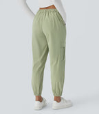 Mid Rise Button Zipper Multiple Pockets Casual Cargo Joggers — Lint — view 2