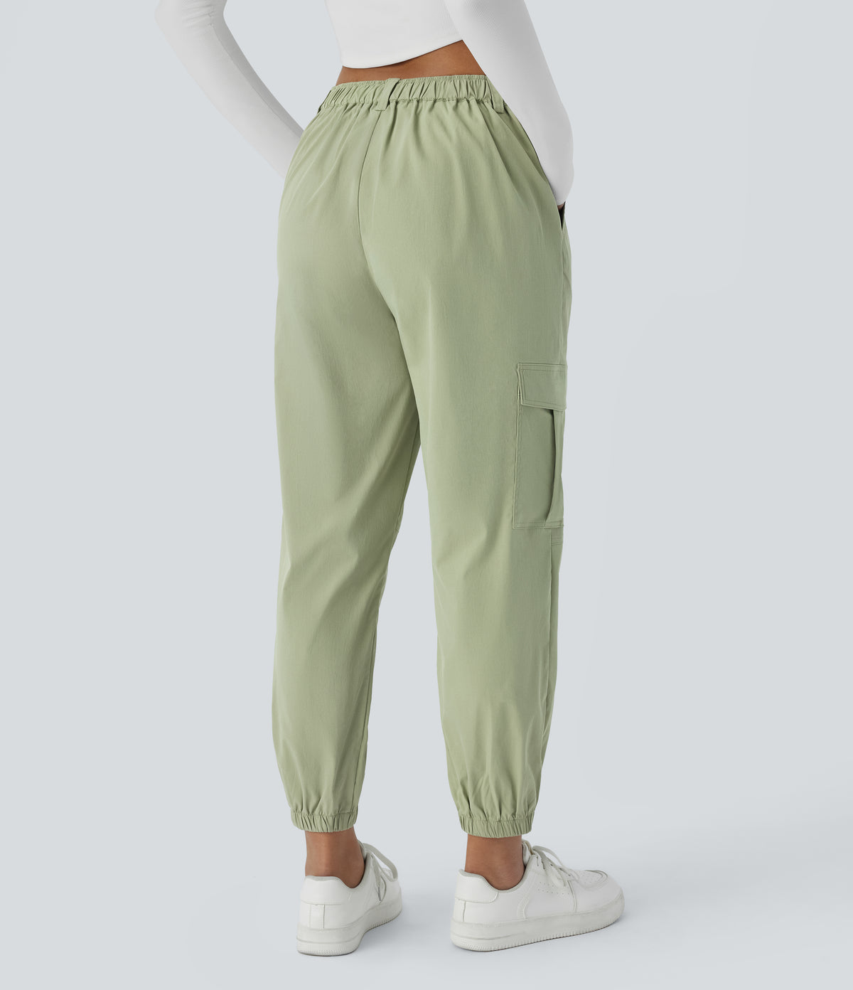Mid Rise Button Zipper Multiple Pockets Casual Cargo Joggers — Lint — view 2