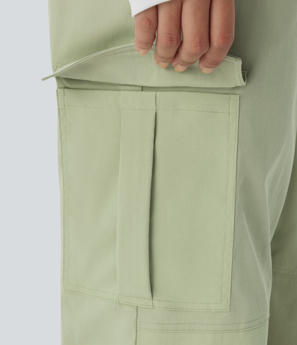 Mid Rise Button Zipper Multiple Pockets Casual Cargo Joggers — Lint — view 5