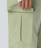 Mid Rise Button Zipper Multiple Pockets Casual Cargo Joggers — Lint — view 5