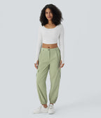 Mid Rise Button Zipper Multiple Pockets Casual Cargo Joggers — Lint — view 6