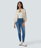 Stand Collar Roll Tab Sleeve Flap Pocket Inside Drawstring Hem Zip Casual Jacket — Arctic Wolf — view 7