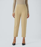 Mid High Waisted Tummy Control Side Zip Pocket Slim Work Trousers — Pebble — view 1