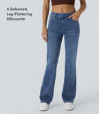 High Waisted Pockets Washed Casual Bootcut Jeans — Royal Blue Denim — view 7