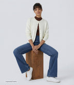 High Waisted Pockets Washed Casual Bootcut Jeans — Royal Blue Denim — view 3