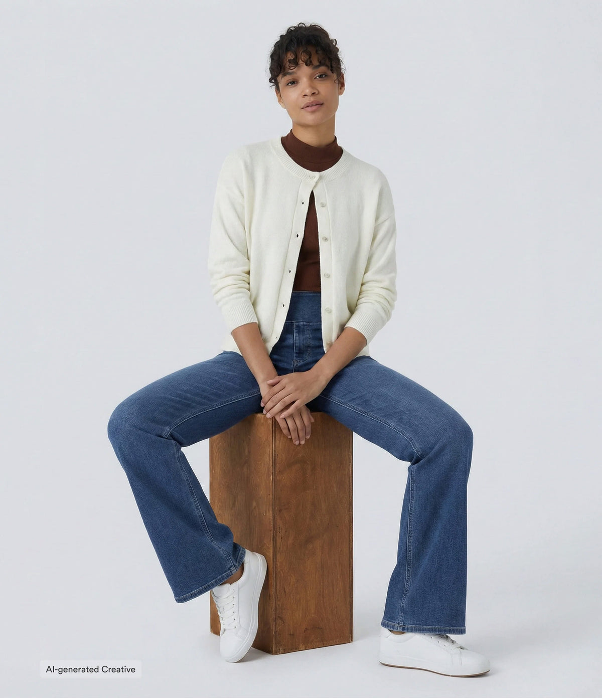 High Waisted Pockets Washed Casual Bootcut Jeans — Royal Blue Denim — view 3