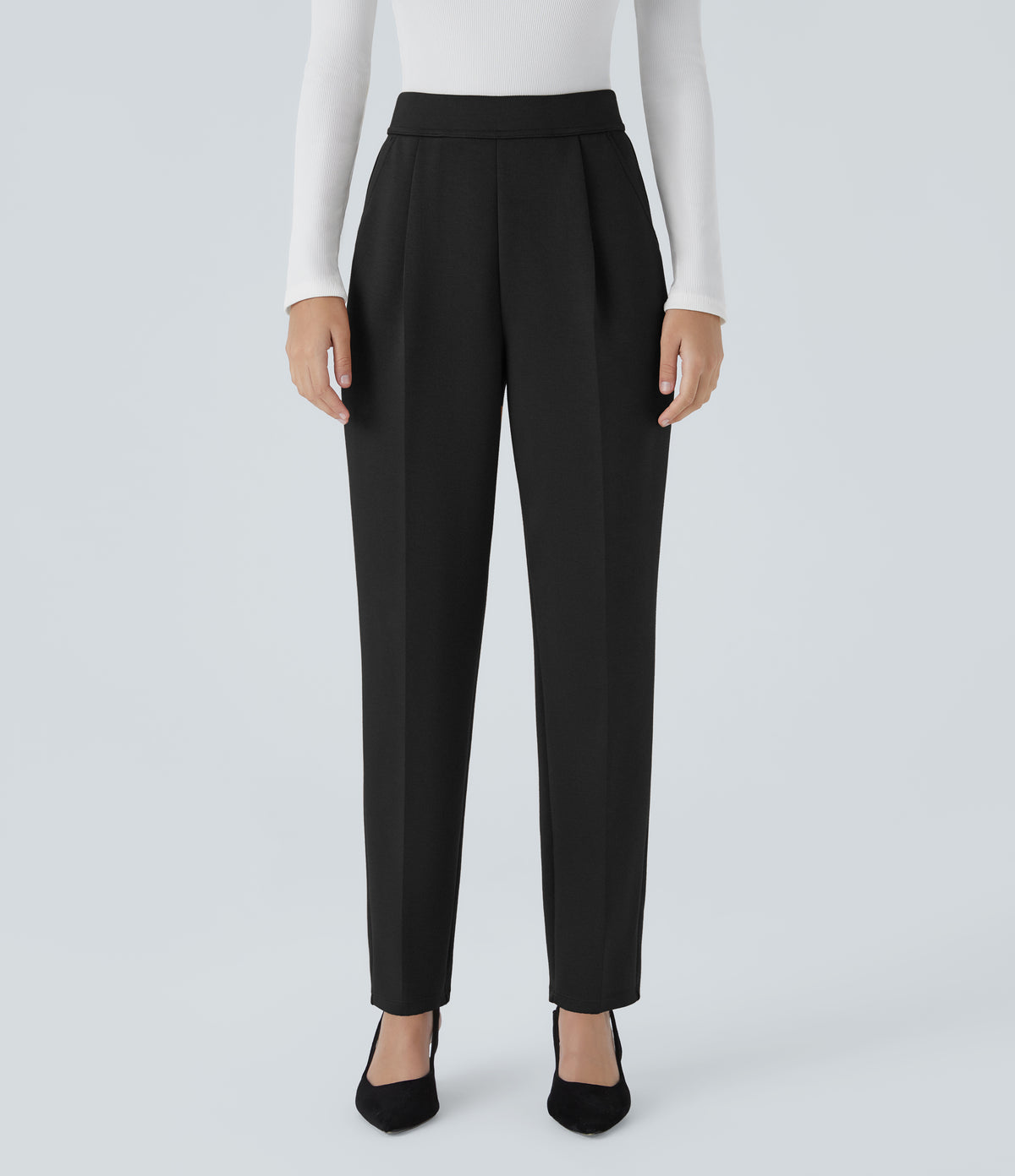 High Waisted Pocket Tapered Work Trousers — Black — view 6