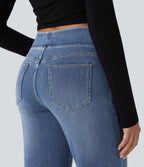 High Waisted Pockets Straight Leg Washed Casual Jeans — Blue Gray Denim — view 7