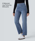 High Waisted Pockets Straight Leg Washed Casual Jeans — Blue Gray Denim — view 6