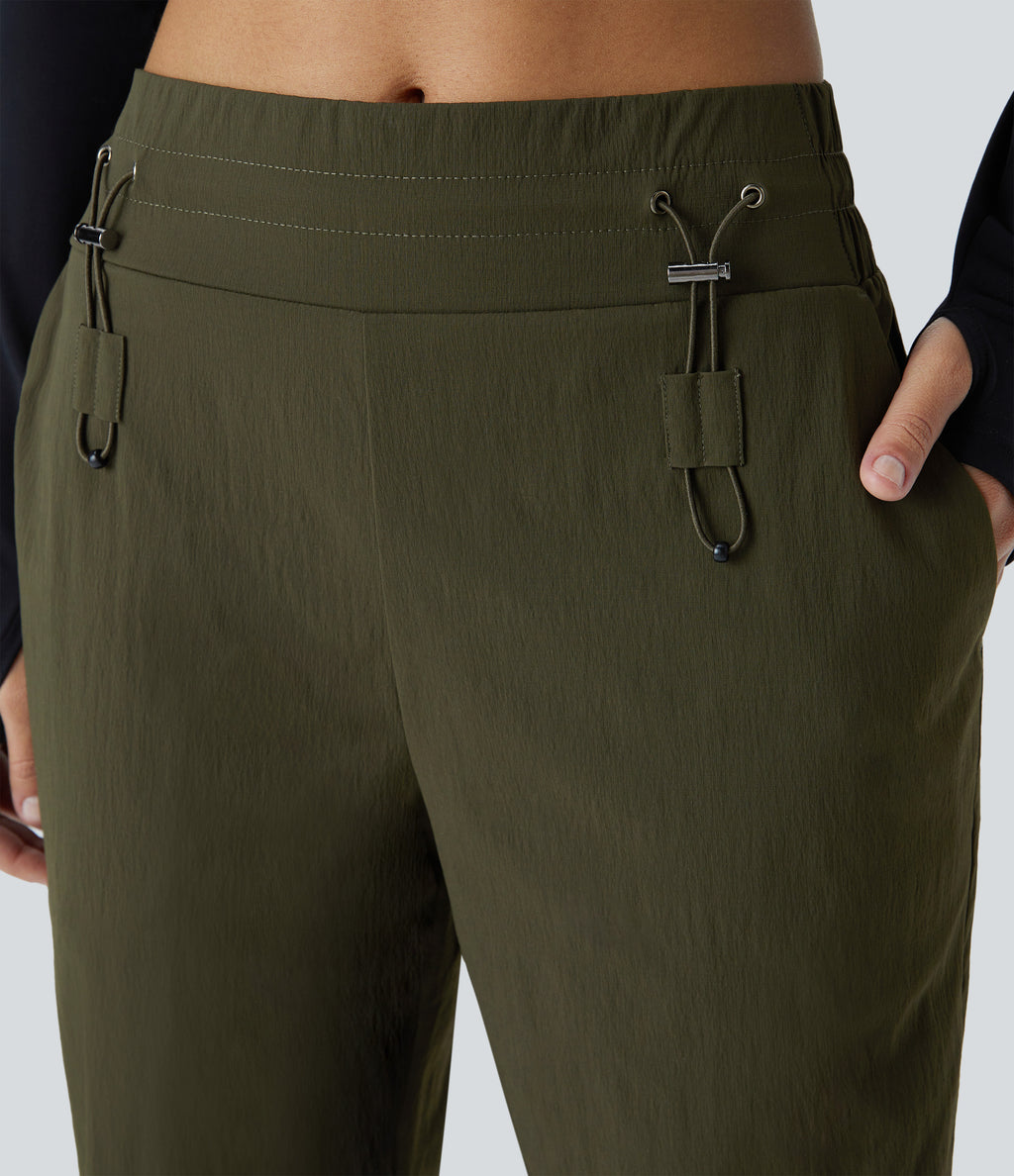 Wear-Resistant Mid Rise Pocket Straight Leg Casual Trousers — Twilight Green — view 4