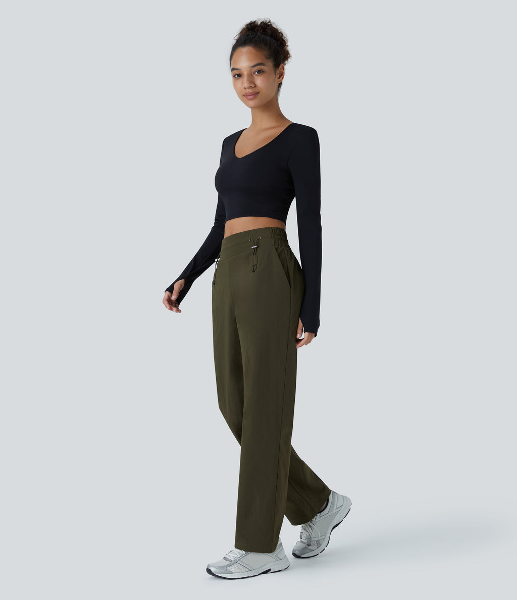 Wear-Resistant Mid Rise Pocket Straight Leg Casual Trousers — Twilight Green — view 6