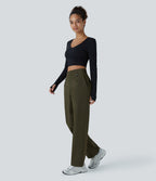 Wear-Resistant Mid Rise Pocket Straight Leg Casual Trousers — Twilight Green — view 6