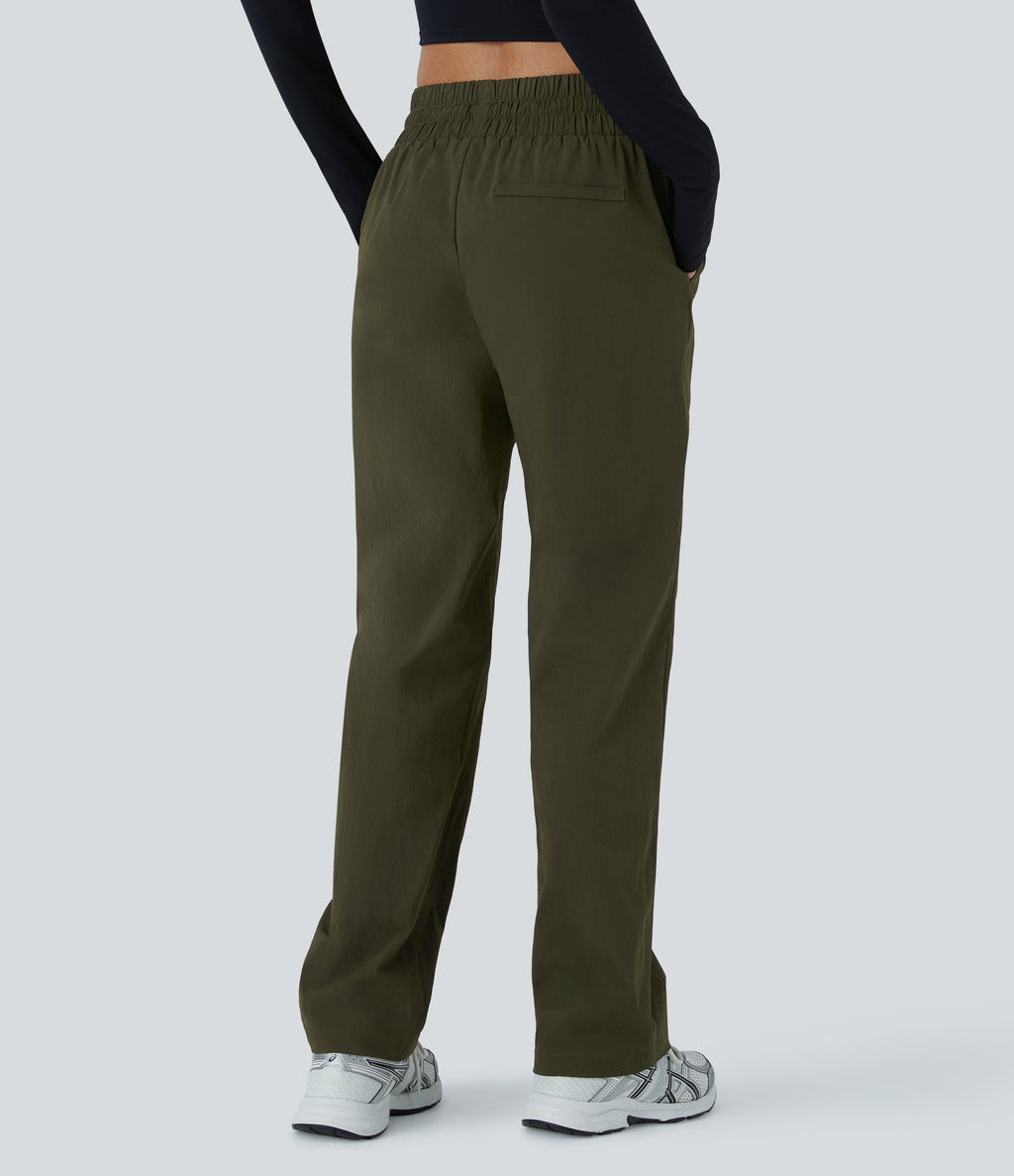 Wear-Resistant Mid Rise Pocket Straight Leg Casual Trousers — Twilight Green — view 2
