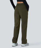Wear-Resistant Mid Rise Pocket Straight Leg Casual Trousers — Twilight Green — view 2