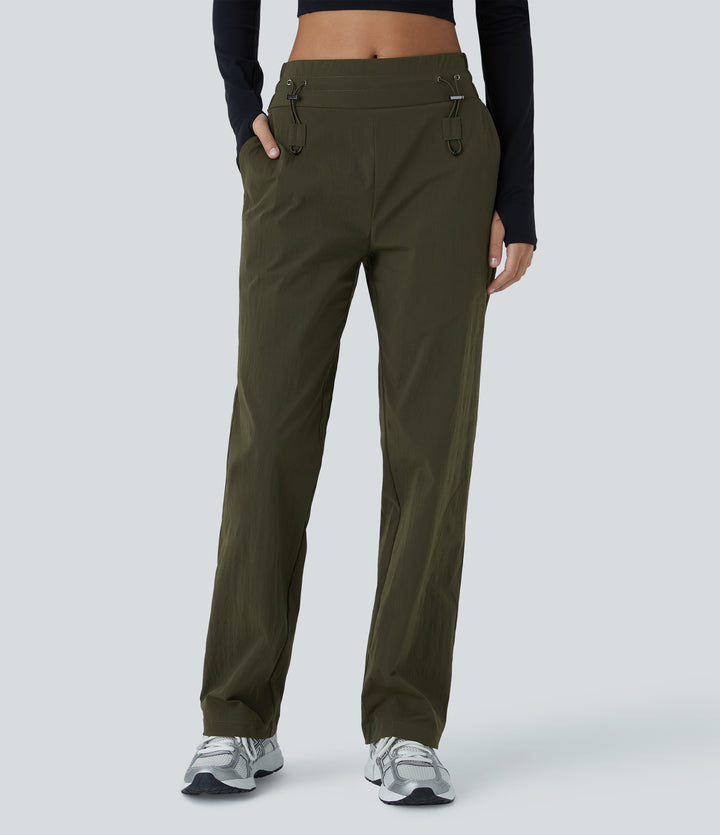 Wear-Resistant Mid Rise Pocket Straight Leg Casual Trousers — Twilight Green — view 1
