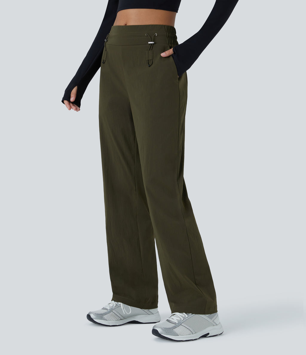 Wear-Resistant Mid Rise Pocket Straight Leg Casual Trousers — Twilight Green — view 3