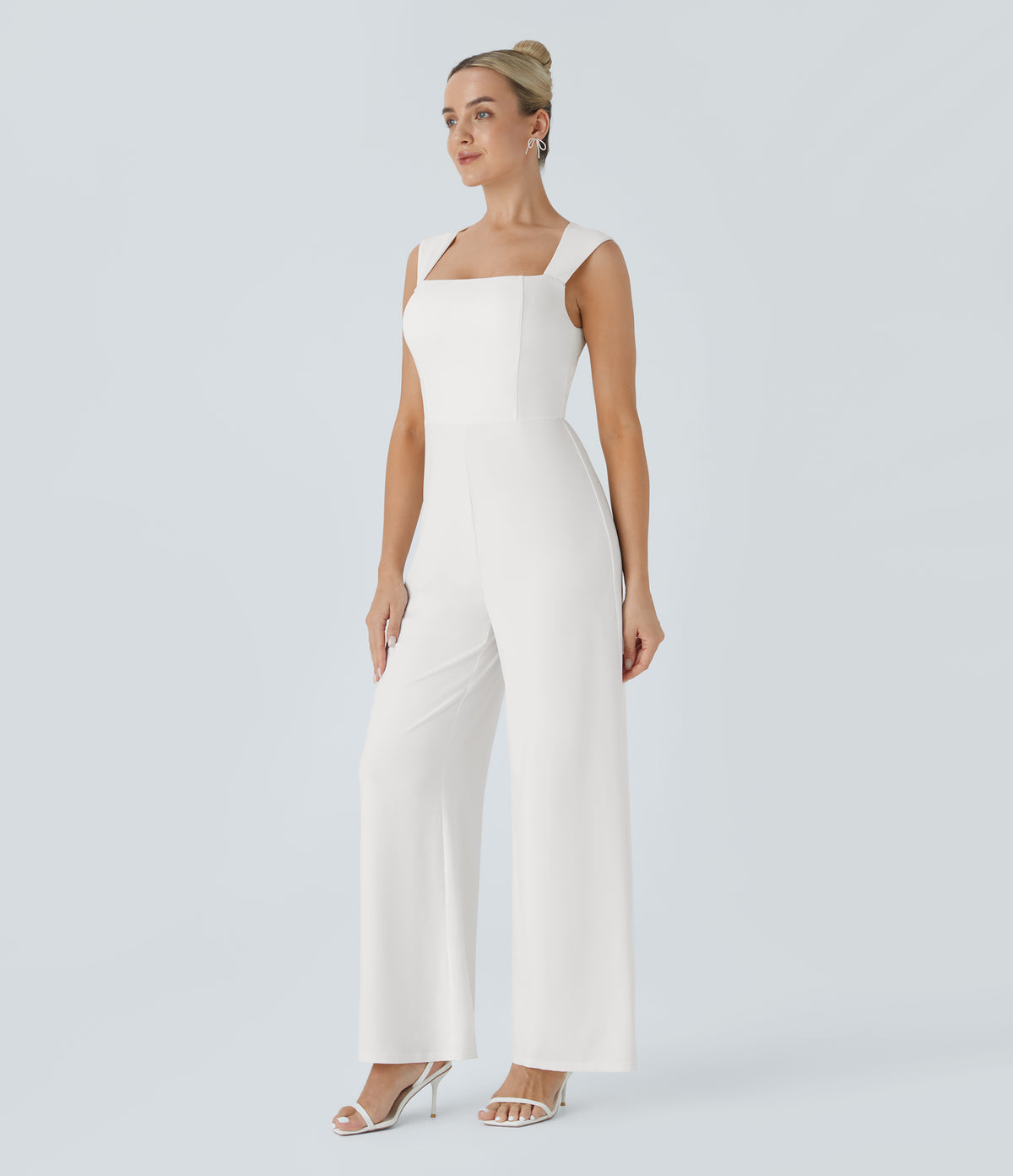 Square Neck Sleeveless Party Jumpsuit — White — view 3