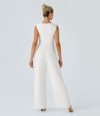 Square Neck Sleeveless Party Jumpsuit — White — view 2