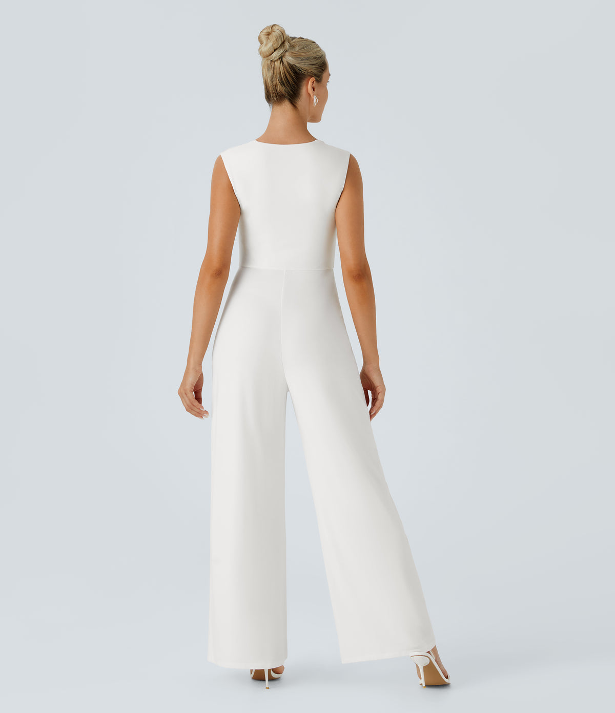 Square Neck Sleeveless Party Jumpsuit — White — view 2