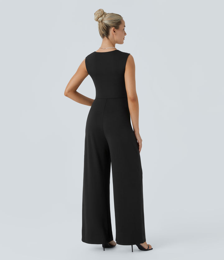 Square Neck Sleeveless Party Jumpsuit — Black — view 5