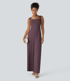 Square Neck Sleeveless Party Jumpsuit — Plum Wine — view 6